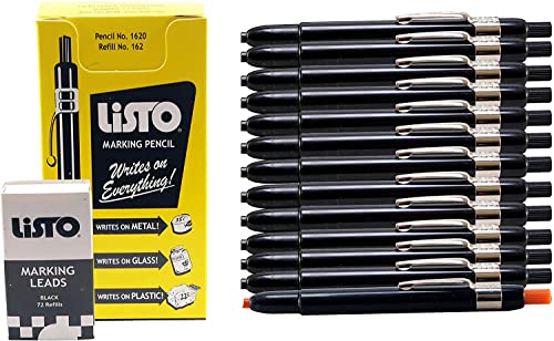 La Mejor Lista de Lápices plásticos y de cera para comprar online. 44 Listo 1620 y 162 - Juego de lápices de marcación, color negro, 12 lápices, 72 minas de recambio - Lápices de grasa/lápices de cera de China - 1 lápiz naranja incluido (12...