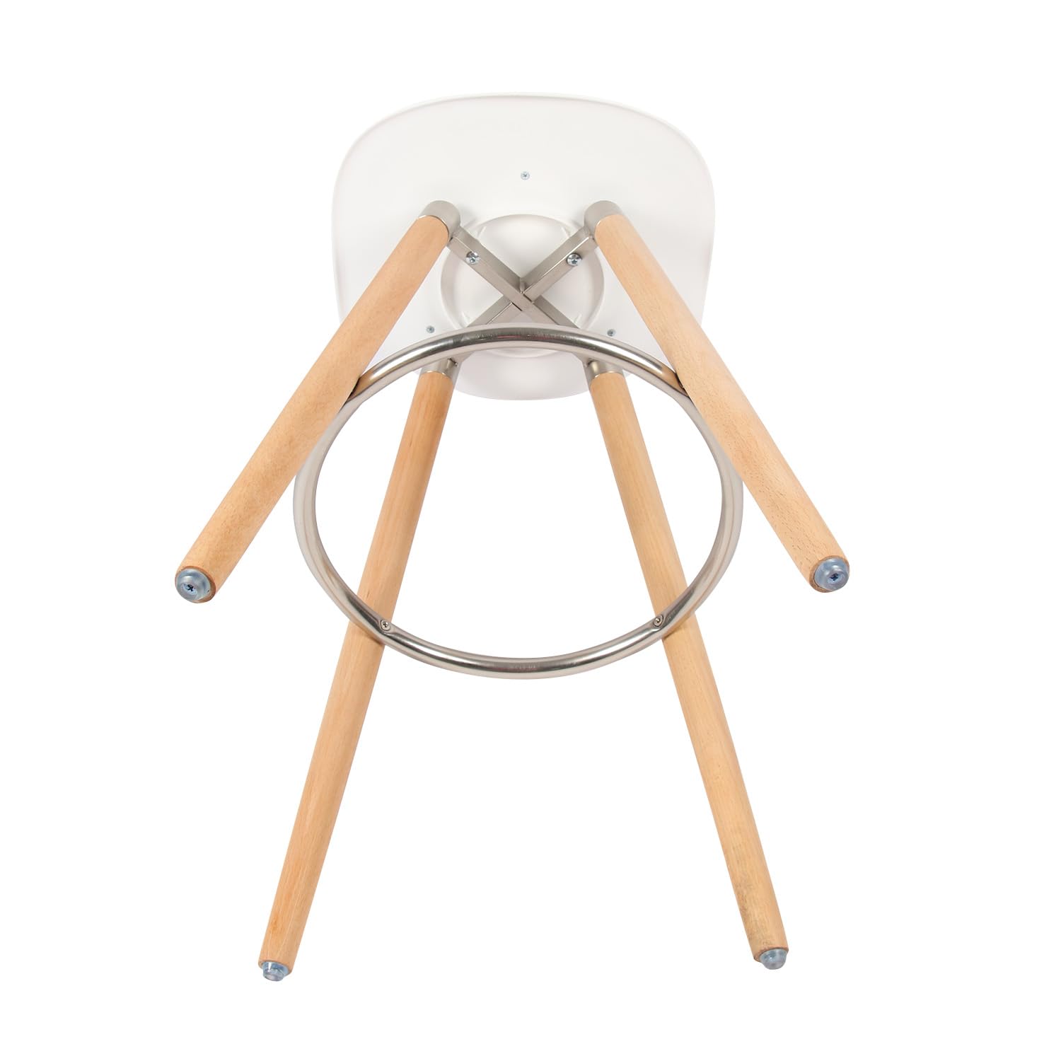Box and beyond - Lot de 4 Tabourets de Bar - Hauteur 91 cm - Bois, Métal et Plastique Blanc - Repose-Pieds - Cuisine, Salon, Salle à Manger, Ilot de Cuisine, Bar - Style Moderne et Contemporain