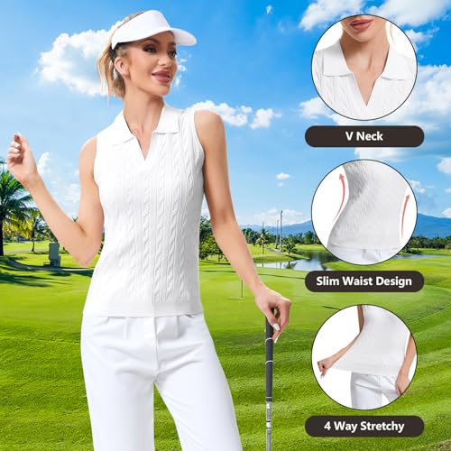Soneven Womens Sweater Vest Sleeveless Golf Shirts Cable Knit Polo Sweater Tops Slim Fit Casual Vest2