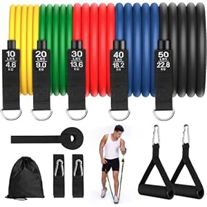 Exercise Resistance Bands Set, Workout Bands with Handles Stackable Up to 150 Lbs Equipment for Home Gym, Fitness|Sports…