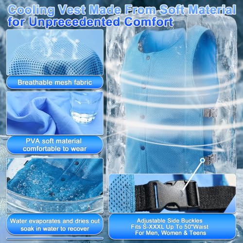YITIAOYU Cooling Ice Vest for Men Women - Instant Heat Relief Body Cooling Vest with Adjustable Side Straps, PVA Mesh Snap-Front for Gardening, Cycling, Construction and Warehouse Work in Hot Weather by YITIAOYU - Image 6