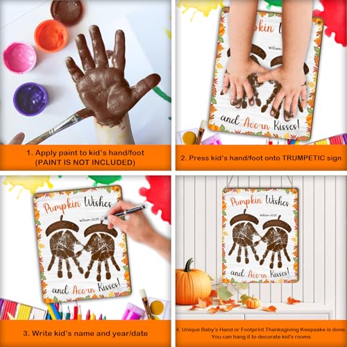 Image of Pumpkin Wishes and Acorn Kisses Fall DIY Crafts for Kids, Fall Preschool Arts Sign Crafts Homeschool Daycare Activities for Autumn, Thanksgiving Halloween Baby Handprint Keepsake Acorns Handprints