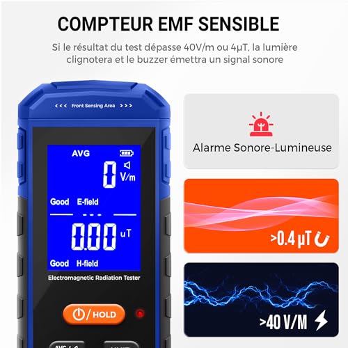 Détecteur de champ électromagnétique portable bleu avec écran LCD de précision