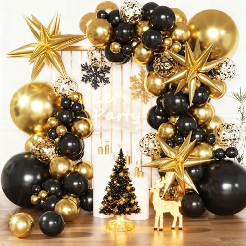 KARLURE Black and Gold Balloon Arch Kit, Black and Gold Party Decorations for Birthday Bachelorette Retirement Office Christmas 2026 New Years Eve Graduation Anniversary Party Decorations