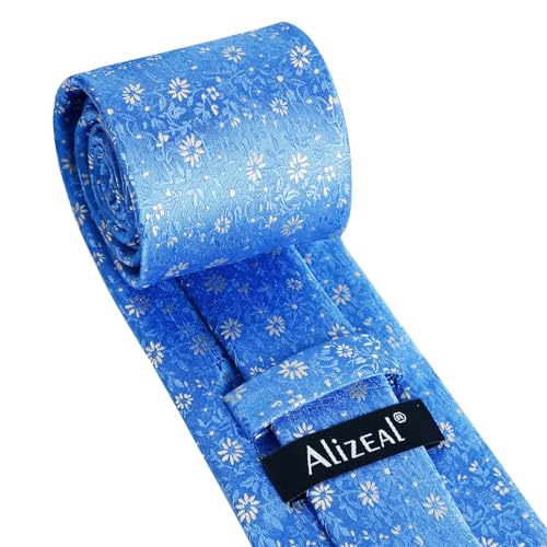 Image of Alizeal Mens 3.15inches Exquisite Floral Tie with Small Flower Printed Pocket Square