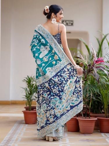Image of SIRIL Women's Printed Ready to Wear Mul Cotton Saree With Unstitched Blouse Piece