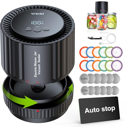 Automatic Mason Jar Vacuum Sealer Kit, Auto Jar Vacuum Sealer for Mason Jars Handheld, True Bright Jar Sealer Canning Machine with Can Opener Regular Wide Mouth Jar Lids for Food Storage