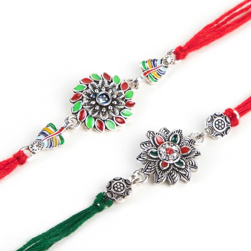 The Purple Tree Beautiful Silver Meenakari Rakhi for Brother with Roli Chawal and Card (Set of 2) Rakhi for bhai, Rakshabandhan Gift for Brother, Rakhi Thread, Rakhi Set, Rakhi Gift (B0C8Z58SM8) Amazon Price History, Amazon Price Tracker