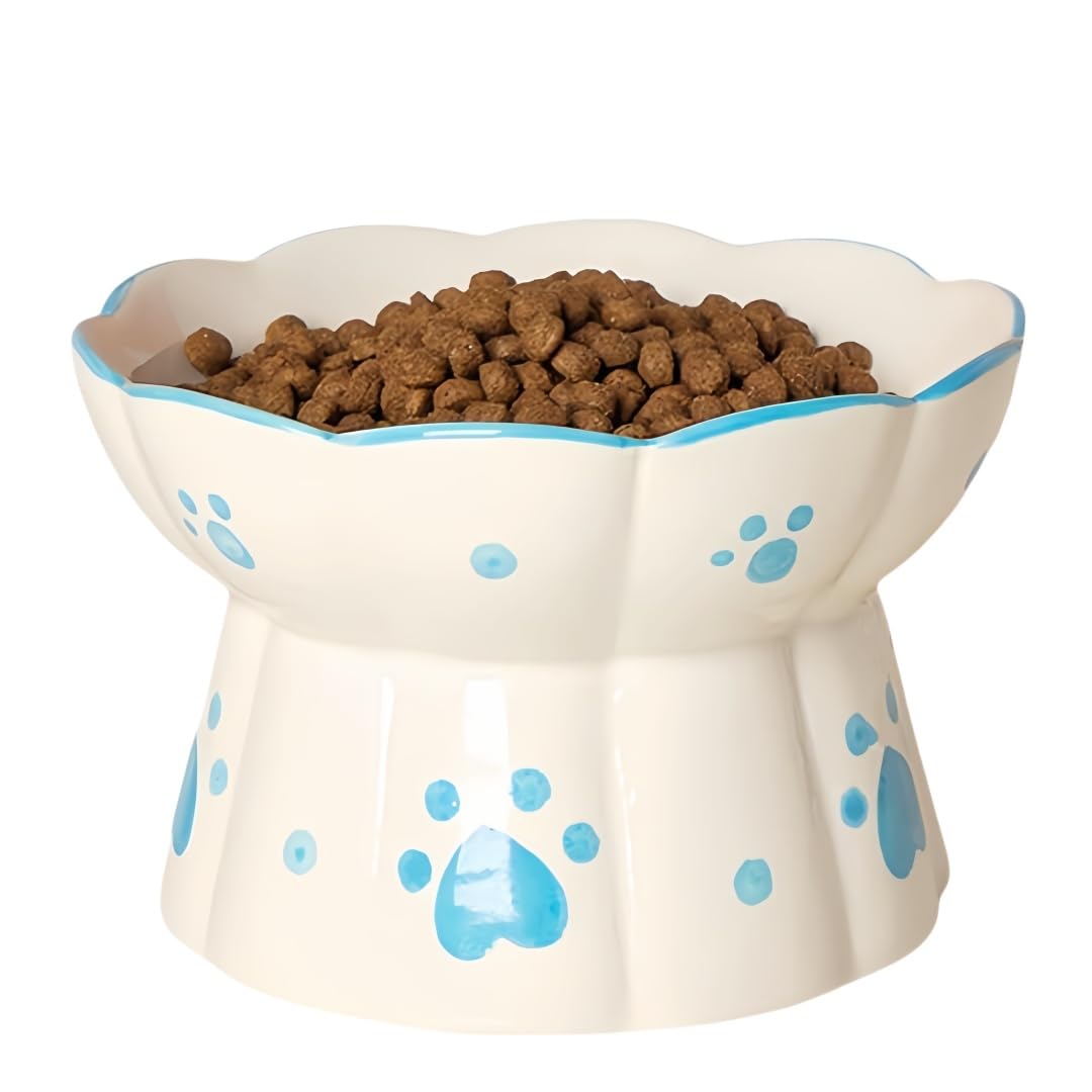 MEETOZ Ceramic Cat Feeder, Elevated Cat Feeding Bowls with Stand Flat mouth Water Bowls