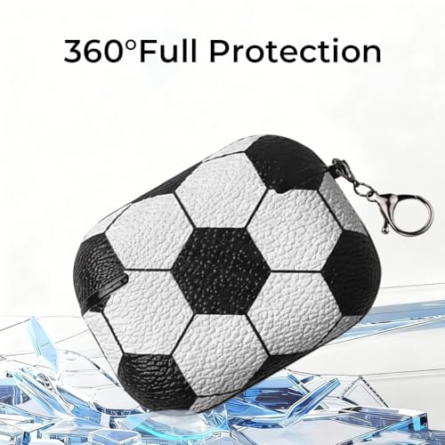 Image of for Airpods 4 Case Cover,Leather Sport Ball Design - Full Protective Hard Case with Keychain, Front LED Visible Skin Accessory for Men Women-Model A3058 /A3059,Soccer