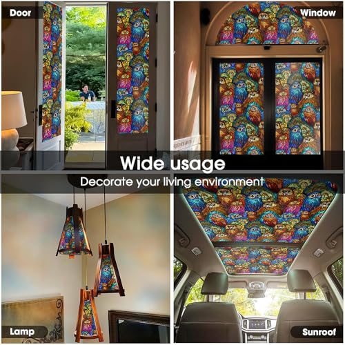 Vinilo decorativo para ventana efecto vitral búho 15.7x118in miniatura 4