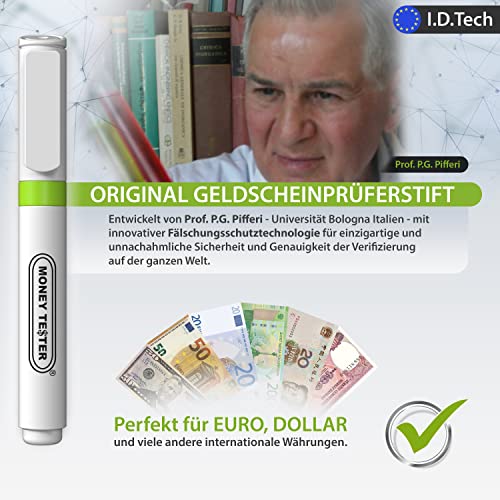 Money Tester XL - Professioneller Geldscheinprüfer Fake Geld, Geldprüfstift für Euro, Dollar, britische Pfund und die wichtigsten internationalen Währungen, Original Made in Italy (2 Einheiten)