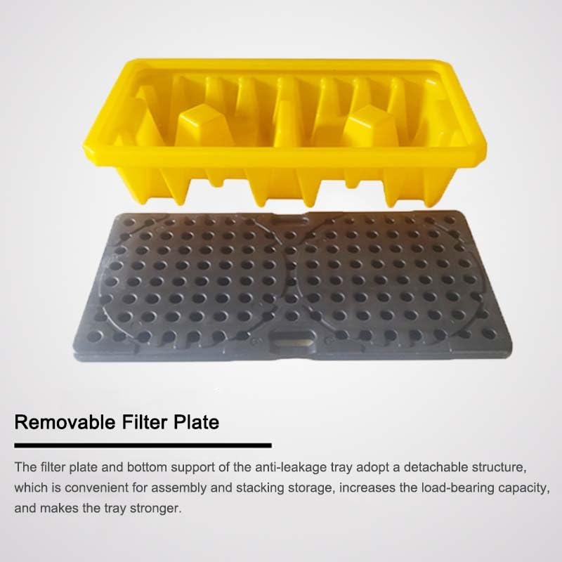 Bac de rétention Jaune, Plateau verrouillable pour fût d'huile avec Orifice de vidange, Plateforme de Stockage Industrielle modulaire détachable pour entrepôt (68 x 68 x 15 cm).