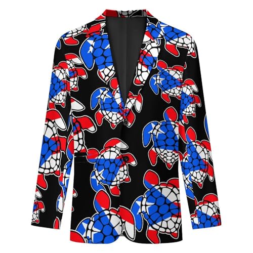 P.R. State Flag Sea Turtle Men's Slim Suit Long-Sleeve Prom Tuxedo Classic Two Button Business Jacket4