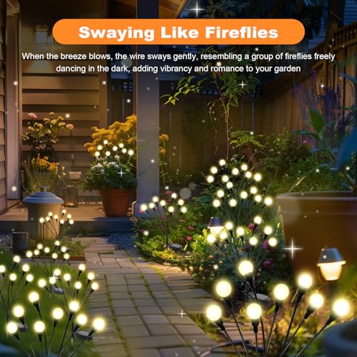 Solar Lights Outdoor(8 Pack,64 LEDs), Solar Garden Lights, Garden Decorations, Solar Firefly Lights Outdoor Waterproof for Patio Decor, Big Bulb, Unique Gardening Gifts for Women (8, Warm White) by ALSO GO - Used condition - Image 5