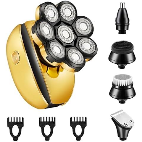Head Shavers for Bald Men Multifunctional Electric Shaver 8D Head Razor Rotary Beard Trimmer Balding Shaving Kit with Nose Trimmer (Golden) Cover