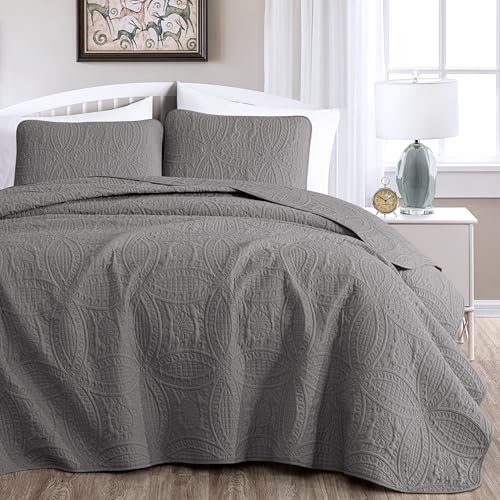 Image of Chezmoi Collection Austin 3-piece Oversized Bedspread Coverlet Set (King, Gray)