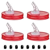 Mason Jar Pour Spouts. free flow Mason Jar Pour Spouts, mason jar for spout regular mouth size 70mm dispenser germination cover. Suitable for any liquid. Leak-Proof 4-Pack + 8 Lid Caps (red) -  ziHenryDa