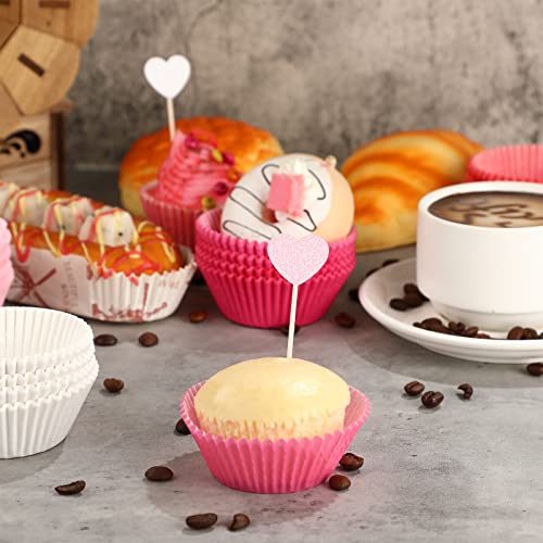 450 Pieces Valentine Cupcake Liner Glitter Cupcake Toppers Set Including Pink Series Wrappers Liners Paper And Picks Heart Topper For Muffin Cupcake For Valentine's Day Wedding Engagement Bridal Party #TOP3