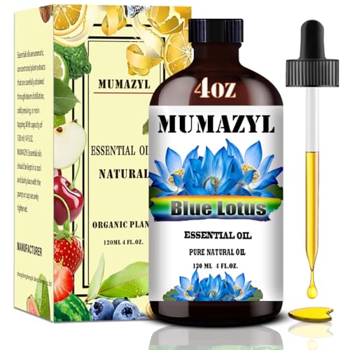 Blue Lotus Essential Oil Blue Lotus Oil 4 Fl Oz 120ML for Diffuser Humidifier Yoga Cleaning DIY Candle Soap Making MUMAZYL Essential Oils