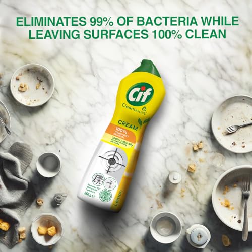 Cif Abrasive Surface Cleaner Cream, Lemon| Kitchen & Bathroom, Removes Grease, Dirt & Tough Stains with Natural Cleaning Particles, 500 ml (Image - 5)