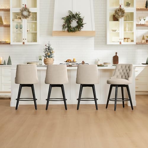 Image of Watson & Whitely Counter Height Bar Stools Swivel Barstools, Fabric Tan