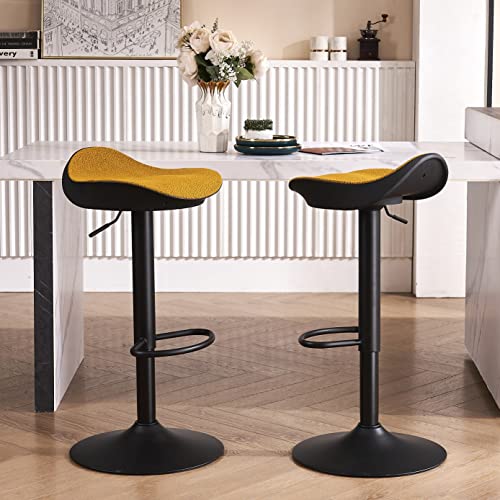 Younike Bar Stools Set Of 2 Counter Height Barstools For Kitchen Island, Black Swivel Height Adjustable Bar Chairs With Tufted Mustard Yellow Seat, 300Lbs Capacity #TOP6