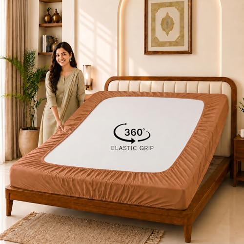 Image of Glassiano Cotton Feel Terry Ultra Soft Waterproof Mattress Protector | Breathable - Hypoallergenic Mattresses Cover with Elastic Strap for King Bed (72x80 inch|6x6.6 feet, Golden - Pack of 1)