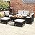Tangkula 7 Pieces Patio Rattan Sofa Set, Outdoor Wicker Conversation Set w/Seat & Back Cushions, 2 Ottomans & 2 Coffee Tables, Acacia Wood Tabletop & Armrests, Wicker Sofa Set for Backyard, Poolside