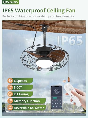 ZMISHIBO Outdoor Ceiling Fans with Light for Patios, Waterproof Gazebo Fan with Remote Control Smart App,3CCT Dimmable,Plug in Caged Ceiling Fan with Pull Chain for Porch Pergola Canopy,Brown - Image 3
