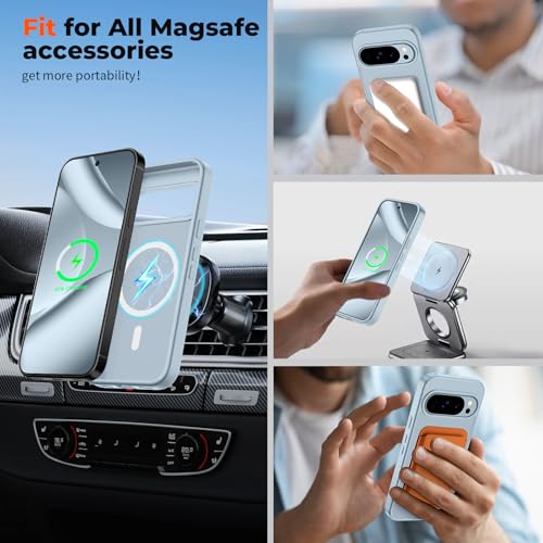 Image of SUPFINE Magnetic for Google Pixel 10 Pro Case /Pixel 10 Case with Screen Protector, (Built-in Magnets) ((Military Grade Drop Protection) Slim Translucent Shockproof Phone Case,Sliver Blue