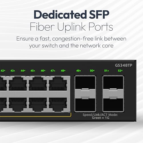 Image of NETGEAR S350 Series 52-Port Gigabit Ethernet PoE+ Smart Managed Essentials Switch - 48 x 1G PoE+ @ 380W, 4 x 1G Dedicated SFP - Desktop or Rackmount (GS348TPv2)