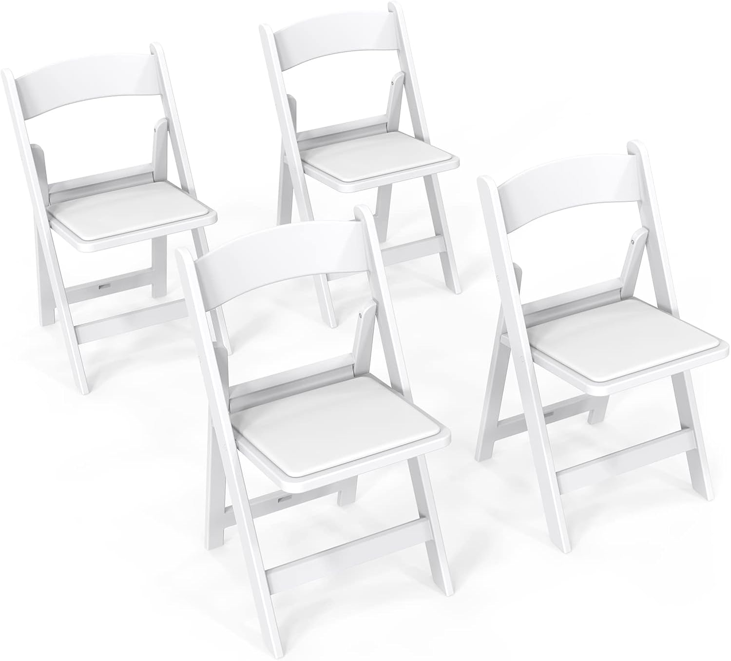 FCH Plastic Folding Chair with Padded Seat, Resin Foldable Chairs with Soft Cushion, Comfortable and Sturdy, Suitable for Indoor and Outdoor, Parties, Weddings, Commercial Events, White, 4 Pack