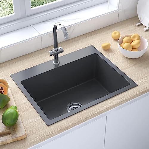 Snsowed Fregadero Hecho a Mano, Fregadero Baño Encimera, Fregadero Encimera, Mueble Pila Lavadero, Picas De Cocina, de Acero Inoxidable Negro