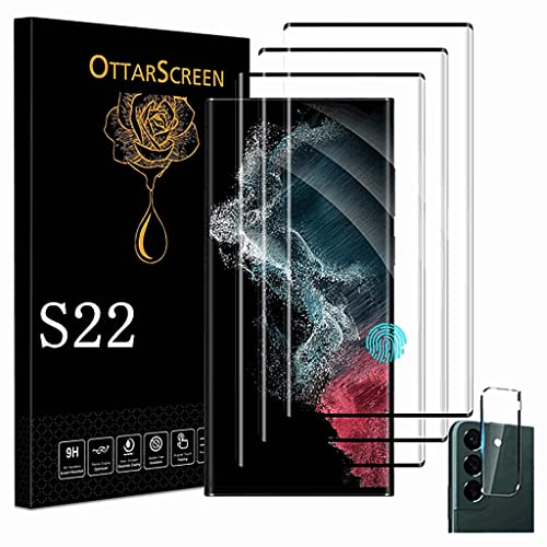 Ottarscreen Galaxy S22 Screen Protector【3+1 Pack】 With 1 Pack Camera Lens Protector, Compatible Fingerprint, Easy Installation, 3D Glass 9H Hardness Tempered Glass Screen Protector For Samsung Galaxy S22 5G #TOP17