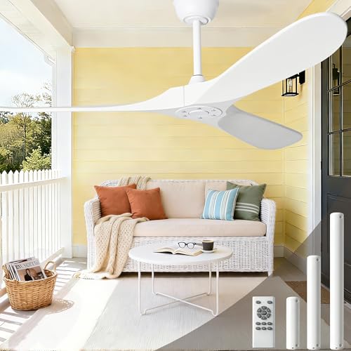 Zronon 72 Inch White Ceiling Fan No Light, Wood Outdoor Ceiling Fans without Lights for Patios Gazebo Porch Living Room, Modern Exterior Extra Large High CFM Ceiling Fan No Light with Downrod