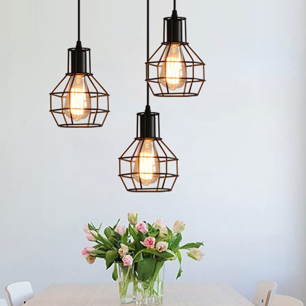 Chao Zan LED Deckenleuchte Schwarz - 3-flammig, Pendelleuchte Metall, E27 Fassungen, 110-230V, Industrie Vintage Stil