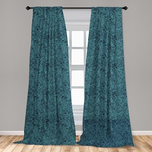 Ambesonne Navy and Teal Window Curtains Pack of 2, Abstract Flourish Nature Inspired Pattern Leaves Blossoms Print, Lightweight Set with Rod Pocket, 4 Panels of - 28" x 84", Turquoise Blue - Image 3