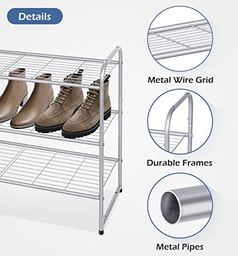 Image of KEETDY 3-Tier Long Shoe Rack for Closet Metal Shoe Organizer for Entryway, Wide Stackable Shoe Storage Shelf with Sturdy Wire Grid for Closet Floor, Bedroom, Grey