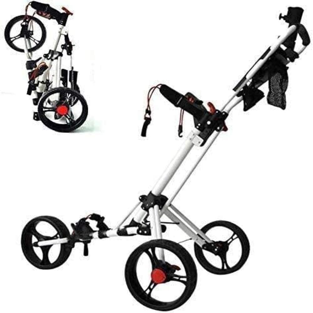 Carrello da Golf Pieghevole a 3 Ruote Push Pull - Freno a Pedale, Carrello portabicchieri Carrello da Golf Leggero Regolabile, Carrello Portapacchi