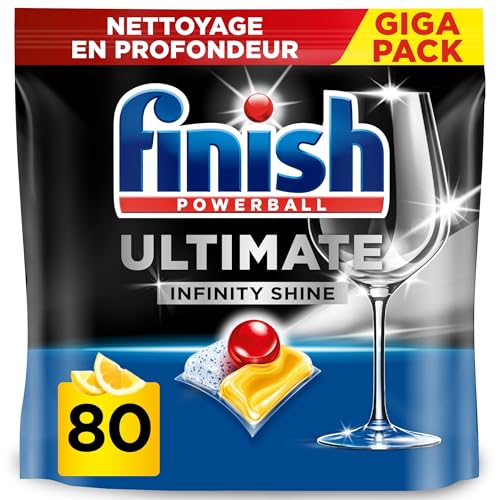 Finish Ultimate Infinity Shine Pastilles Lave-Vaisselle Citron, Imbattable contre les taches tenaces, 80 capsules