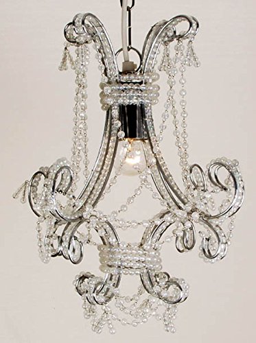Lustre romantique métal argent avec perles suspension lumineuse baroque chic
