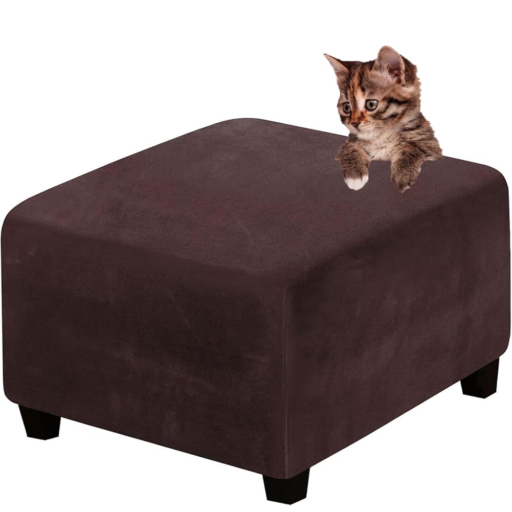 DMBAOD Velvet Plush Stretch Footstool Cover High Stretch Velvet Footstool Protector Cover brown LARGE