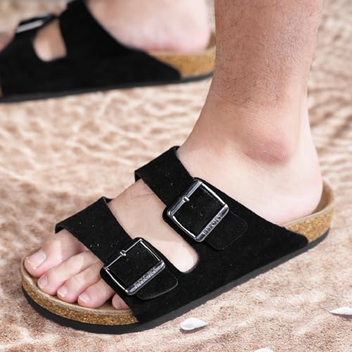 Image of FITORY Mens Sandals, Arch Support Slides with Adjustable Buckle Straps and Cork Footbed Size 7-14.5