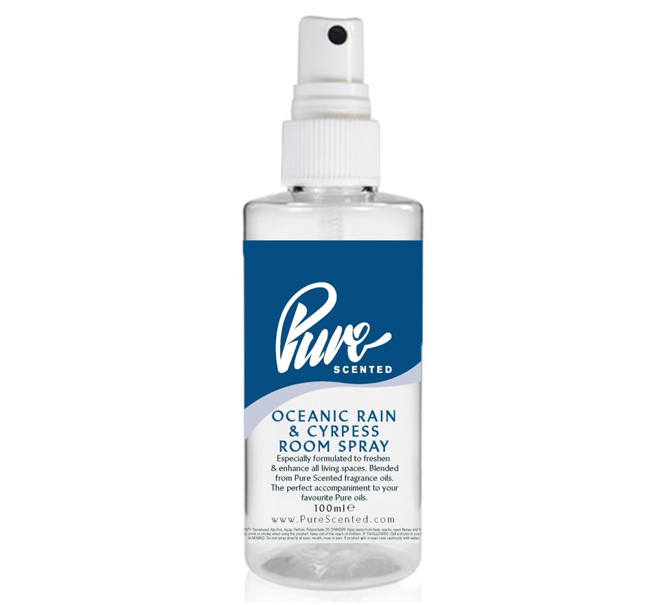 "Pure Scented 100ml Room & Fabric Sprays Suitable For Home, Car, Caravan, Work, Gym Bags, Odour Eliminators (1 x 100ml, Oceanic Rain & Cypress)"