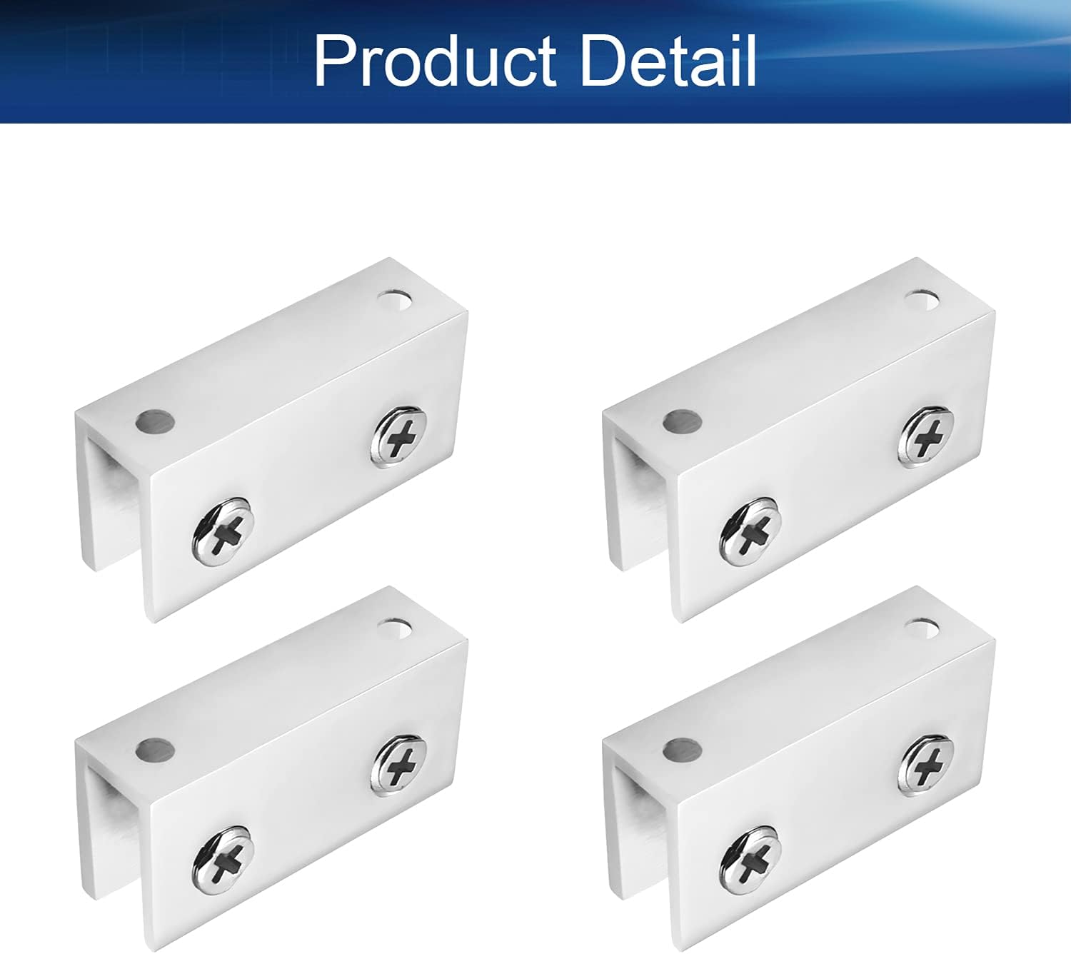 4PCS 1.06" x 2.09" x 0.59" (LxWxH) Glass Shelf Bracket Adjustable Zinc Alloy Glass Door Cabinet Clip Silver