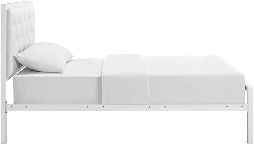Miniatura 4 de Modway Mia - Base de cama de piel sintética copetuda, tamaño individual, color blanco y blanco