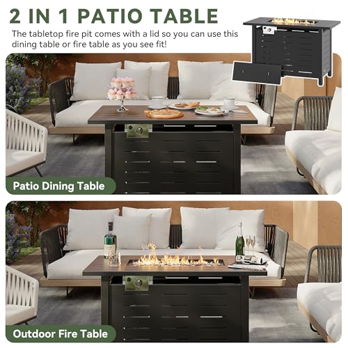Image of Aoxun 42 in Propane Fire Pit, 60,000 BTU Outdoor Gas Fire Table with Waterproof Cover, Rectangular Steel Fire Table with Lid and Lava Rock for Outdoor, Patio, Backyard, Black