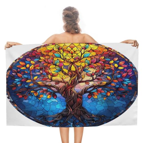 CustonCares Serviette de bain de plage pour homme, serviette de bain en verre teinté arbre de vie pour adultes qui ne rétrécit pas, résistante à la décoloration, serviettes de bain, serviettes de bain