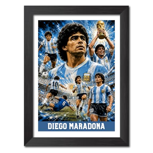 Image of TenorArts Diego Maradona Argentina Poster Worldcup Themed Laminated Photo Frame Painting with Matt Finish Black Texture (12 inches x 9inches)
